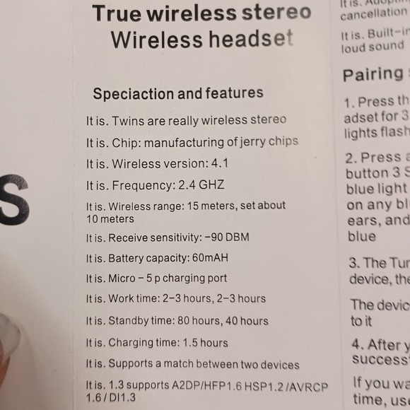 TWS Wireless Stereo Earbuds Bluetooth 4.1 Noise Cancelling Headphones‎ SKUH136 - Picture 4 of 8